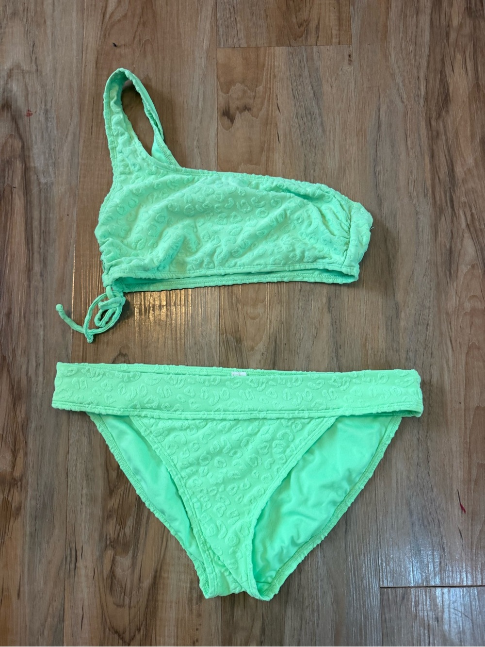 Ninety Neon Green Textured Swim Top and Bottom Set